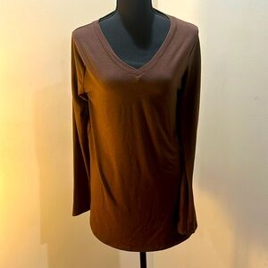 Long Sleeve Flowy Zenana Brown Shirt - Size M